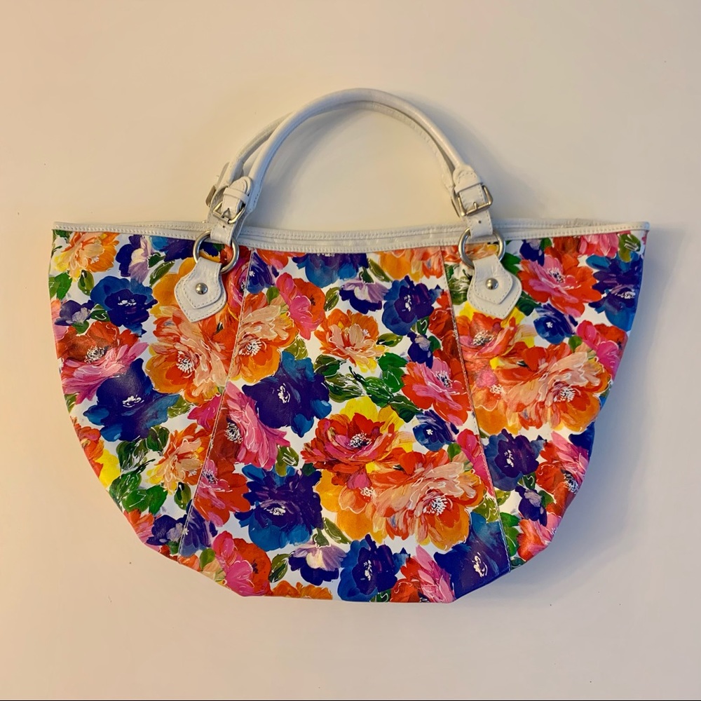 Maurizio Taiuti Genuine Leather White/Floral Zippered Handbag